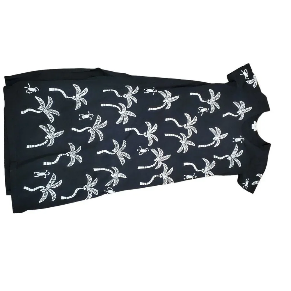 Vintage‎ 90s Black Monkey Coconut Tree Maxi Dress Large Novelty Print Tropical
